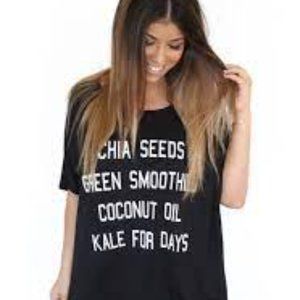 Health Nut Black V-Neck Oversized Tee Chia Seed